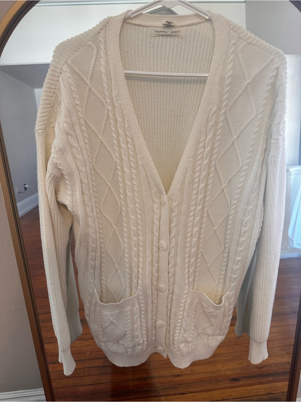 Oversized Cream Cable-Knit Button Cardigan Sweater